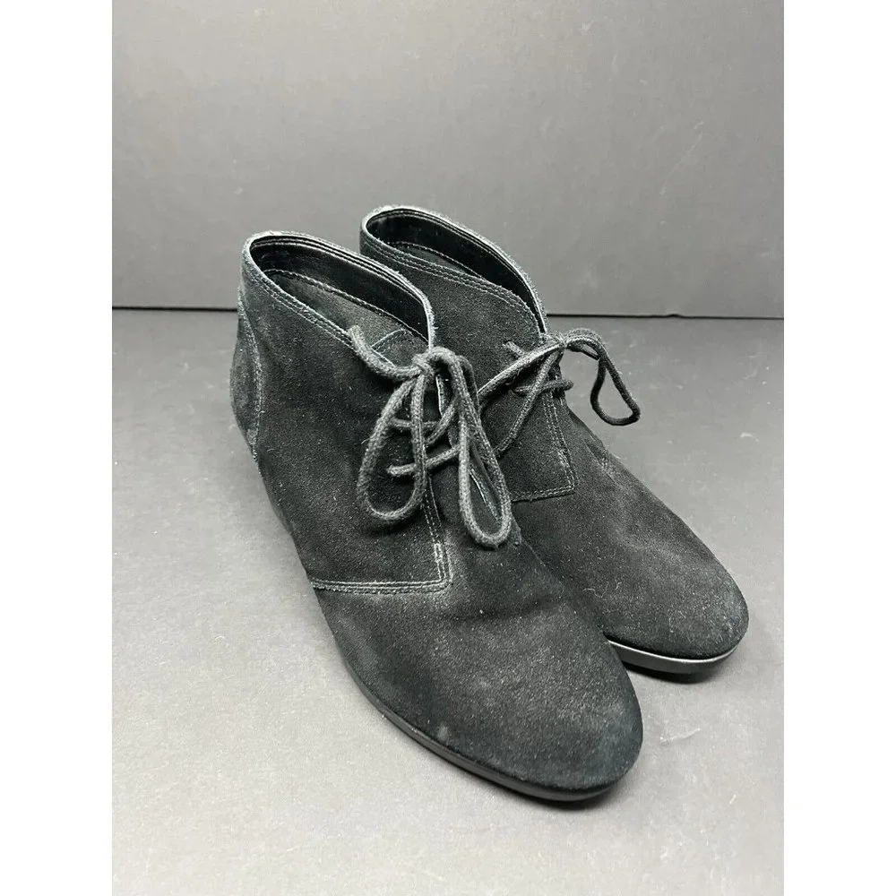 CROCS WOMEN'S LEIGH SUEDE WEDGE BOOTIE BLACK‎ #203419 SIZE 8.5